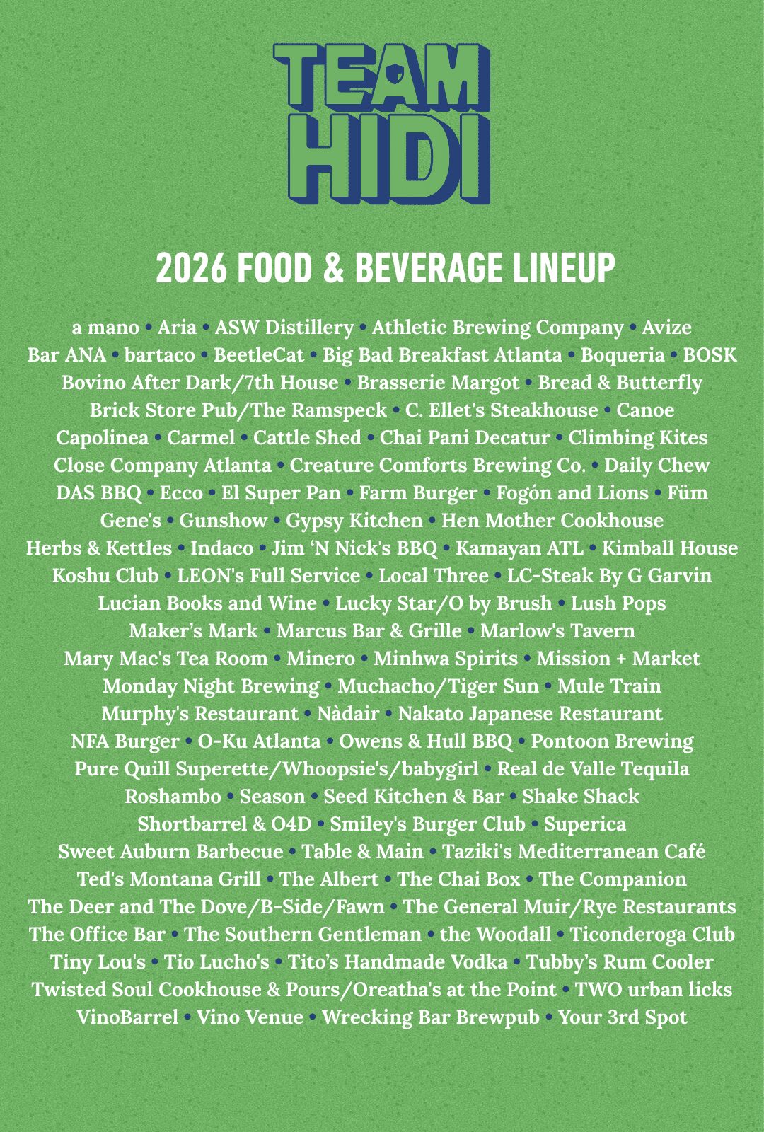 2026 Team Hidi food & beverage partner lineup