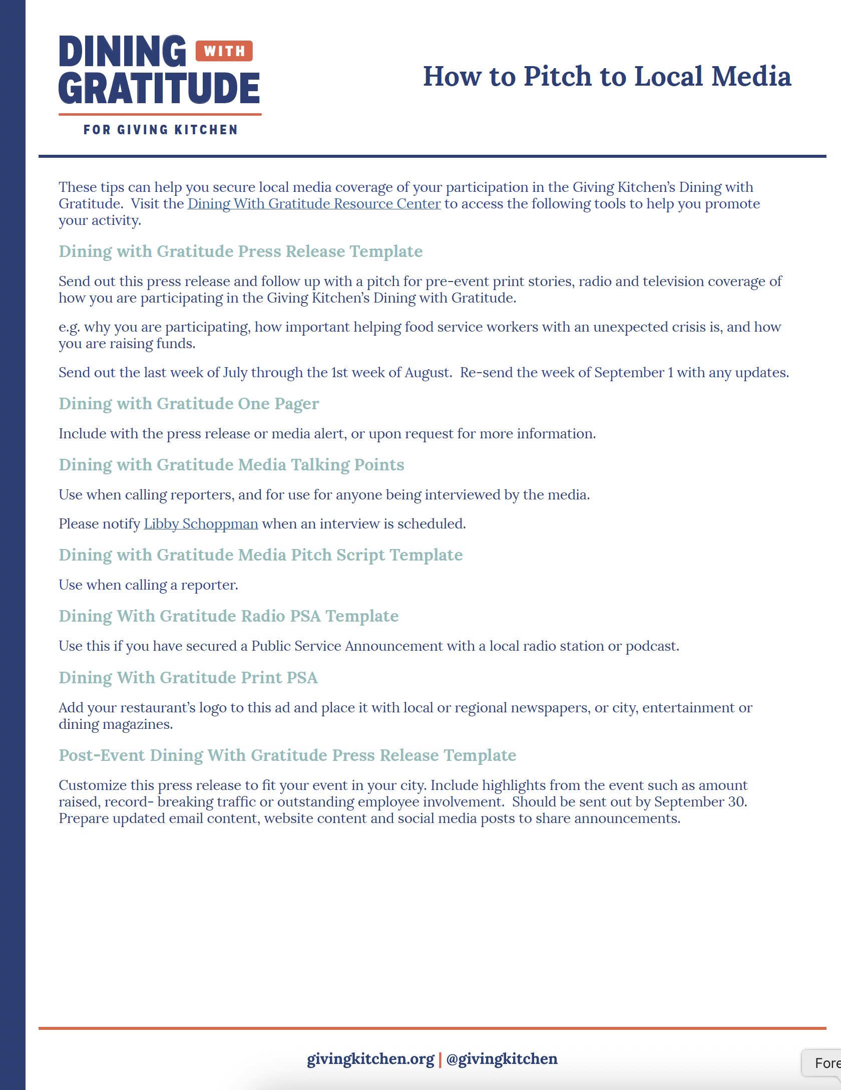 Dining With Gratitude Media Pitching Guidelines Thumbnail