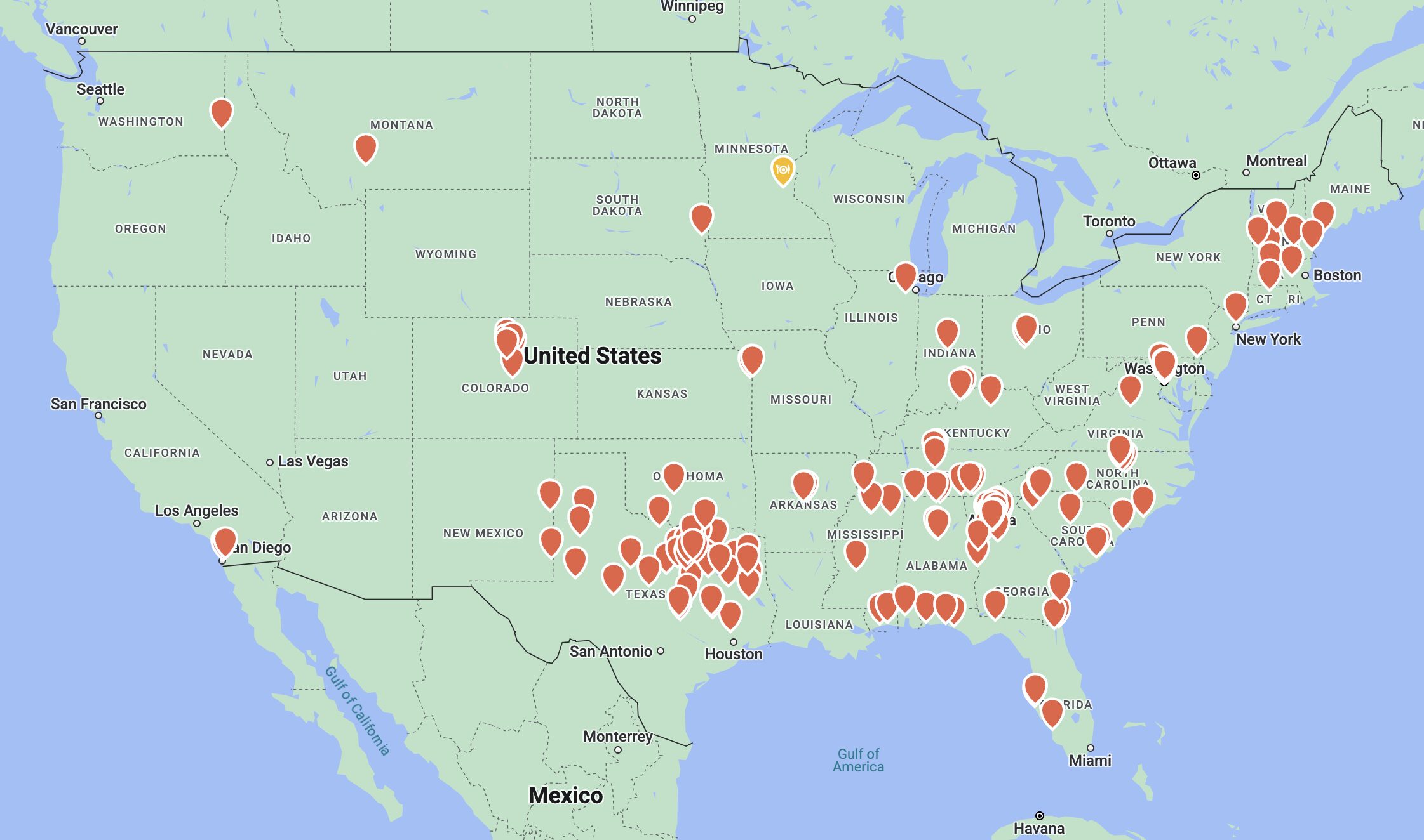 Map of restaurants that participated in Dining With Gratitude in 2024