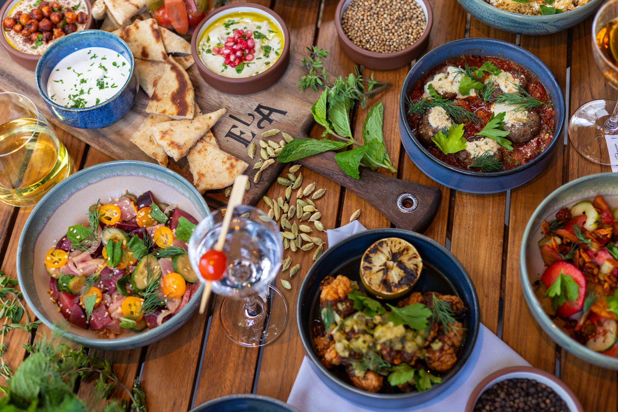 Table with small plates at Ela