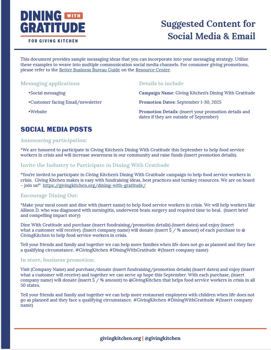 Dining With Gratitude Social and Email Content Thumbnail