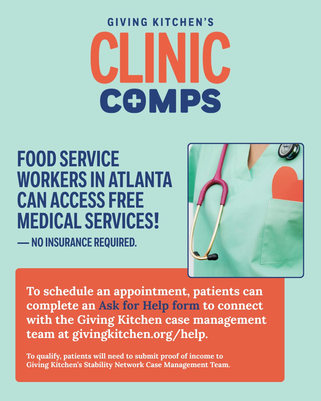 Giving Kitchen's Clinic Comps are free appointments for food service workers.