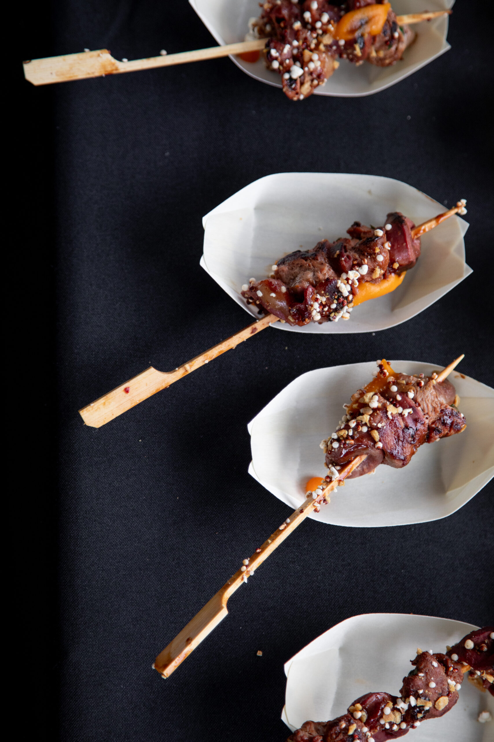 Duck heart skewer prepared by Avize for Team Hidi