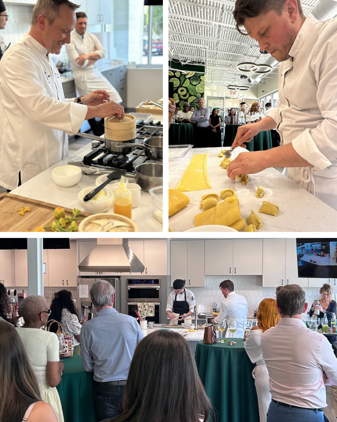 Chefs Freddy Money & Chef Philip Tessier demonstrate cooking techniques at Open Hand Atlanta's Pay It Forward Dinner