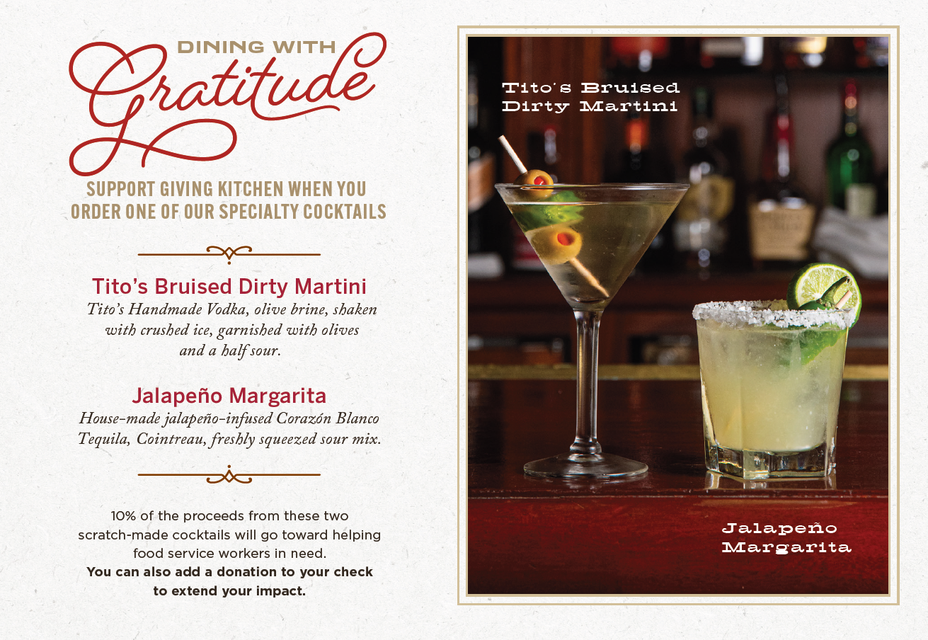 picture of dirty martini and jalapeno margarita side-by-side